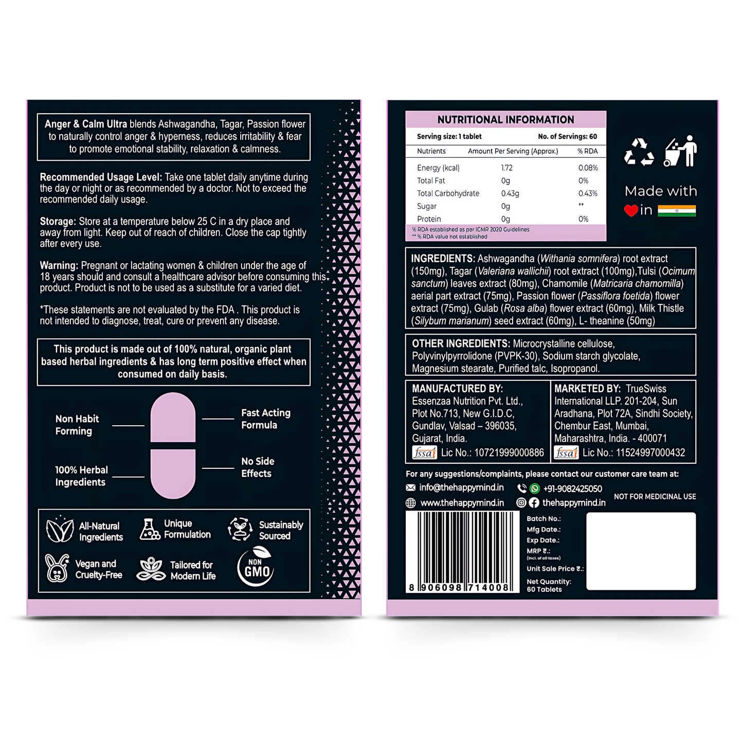 HappyMind Anger & Calm Ultra (60 Tablets)