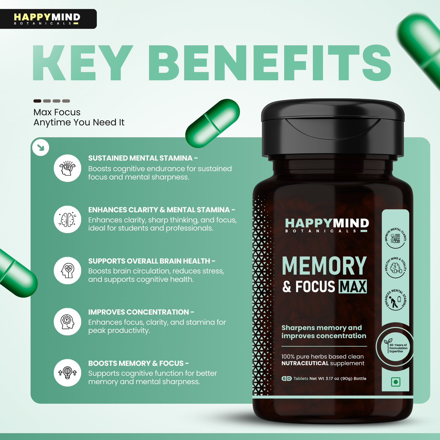 HappyMind Memory & Focus Max (60 Tablets)