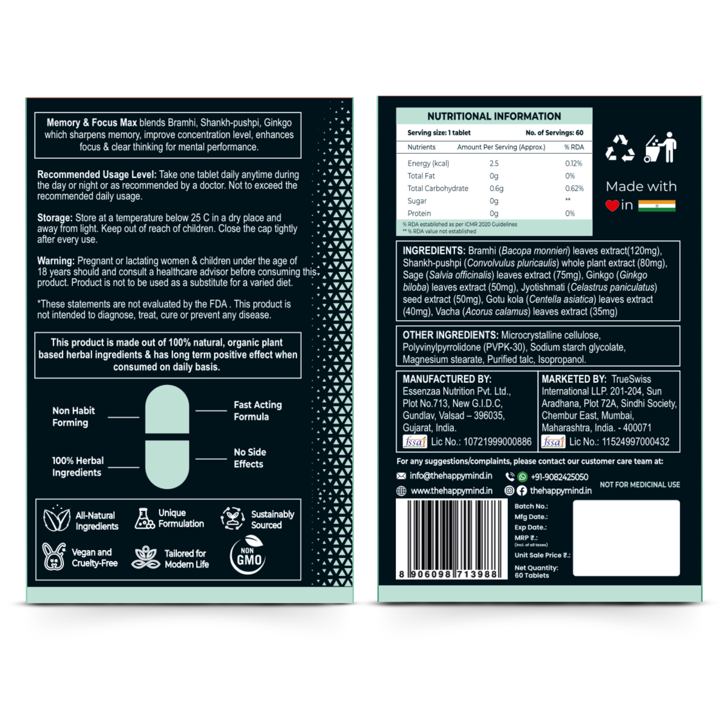 HappyMind Memory & Focus Max (60 Tablets)