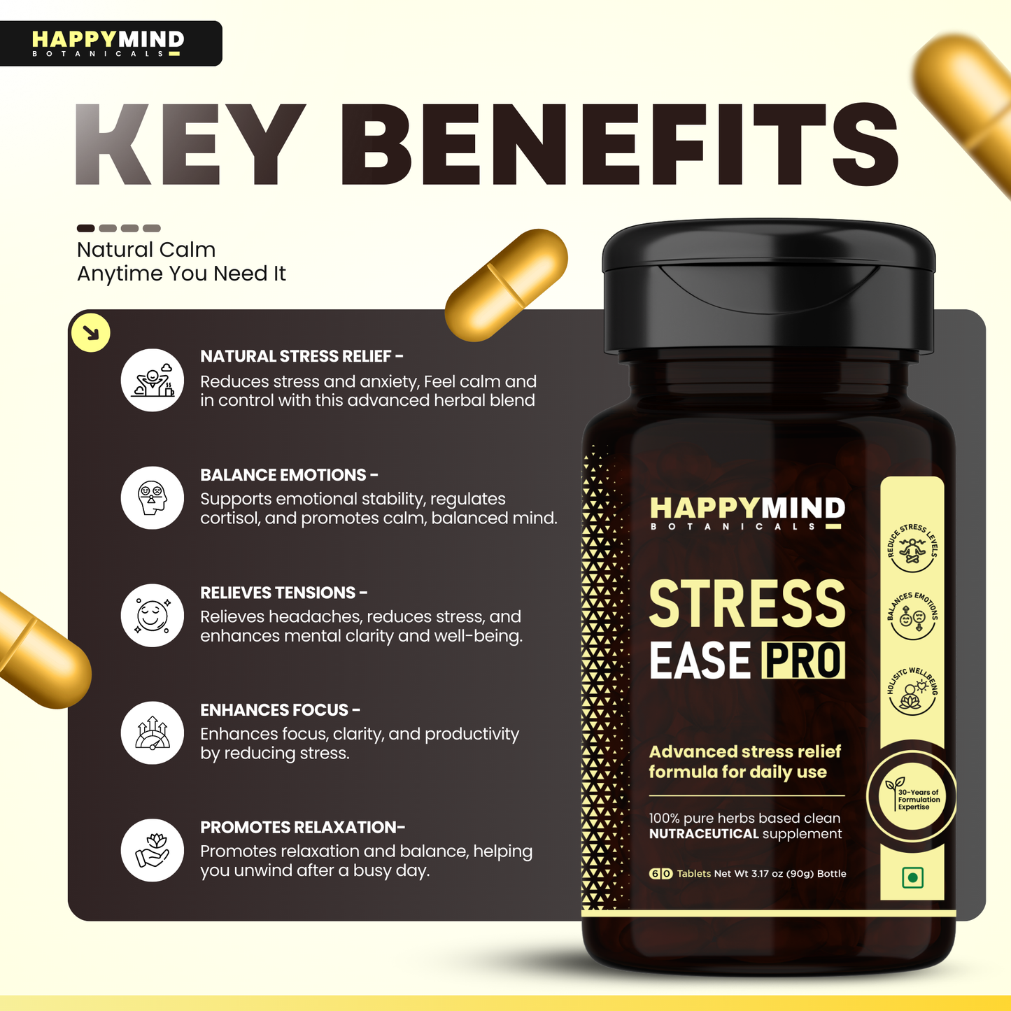 HappyMind Stress Ease Pro (60 Tablets)