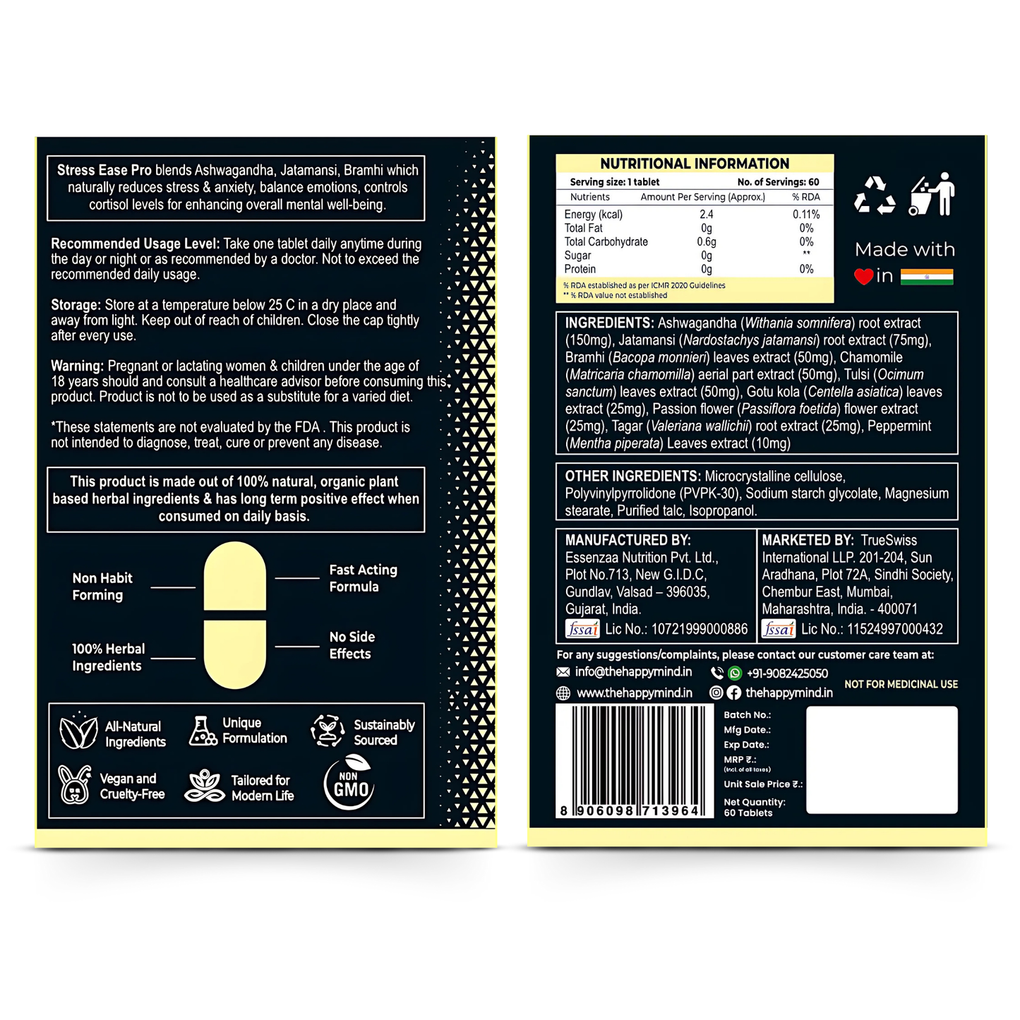 HappyMind Stress Ease Pro (60 Tablets)